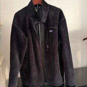 Patagonia Black Plush Fleece Jacket with Chest Zip